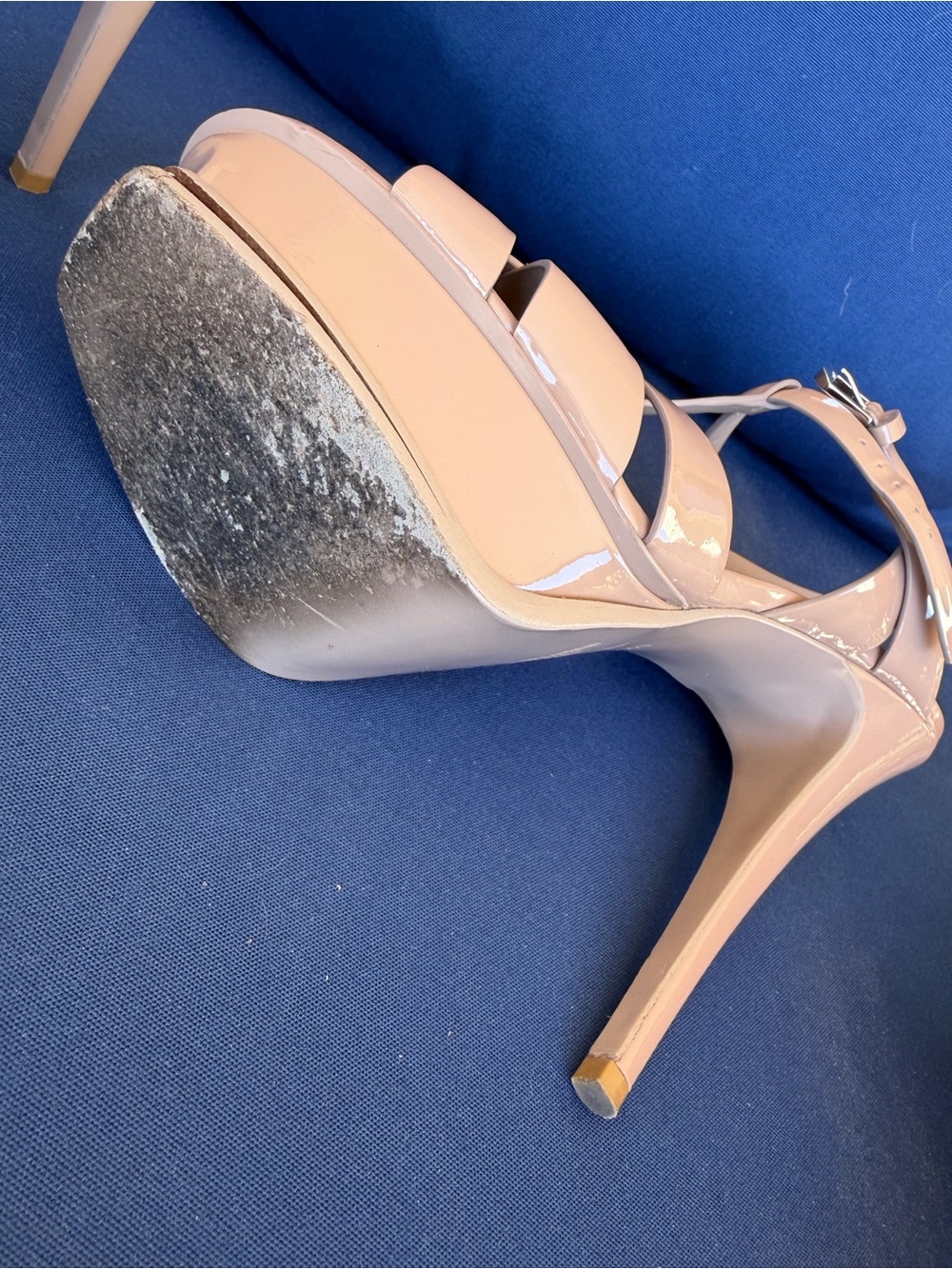 Saint Laurent Tribute 105 Nude Patent Leather Platform Sandal Heels YSL Size 41 - Picture 5 of 16